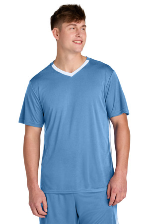Sport-Tek ST101 Competitor United V-Neck in Carolina Blue/ White