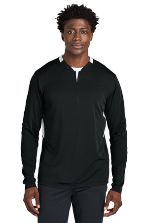 Sport-Tek ST443 Club 1/4-Zip Pullover in Black/ White