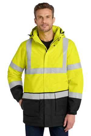 Port Authority J799S ANSI 107 Class 3 Safety Heavyweight Parka in Safety Yellow/ Black