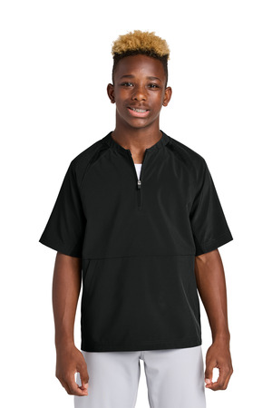 Sport-Tek YJST489 Youth Repeat 1/2-Zip Short Sleeve Jacket in Black