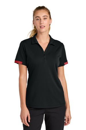 Sport-Tek LST444 Women's Club Colorblock Polo in Black/ Deep Red
