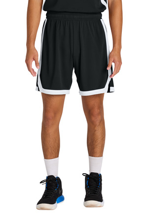 Sport-Tek ST901 Rival Basketball 7"Short in Black/ White