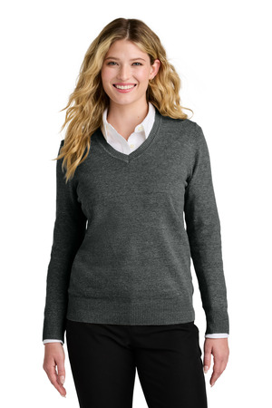 Port Authority LSW2850 Women's Easy Care V-Neck Sweater in Charcoal Heather