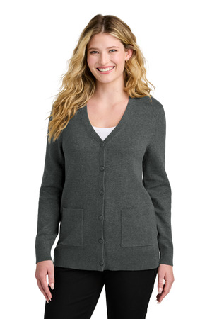 Port Authority LSW4150 Women's Easy Care Button-Up Cardigan Sweater in Charcoal Heather