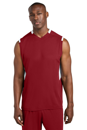 Sport-Tek ST441 Club Sleeveless V-Neck in Deep Red/ White