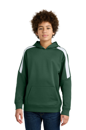 Sport-Tek YST255 Youth Sport-Wick Fleece United Pullover Hoodie in Forest Green/ White