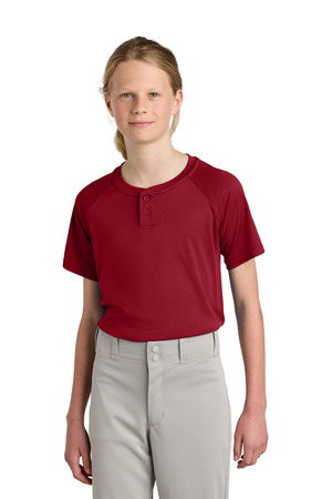 Sport-Tek YST359 Youth PosiCharge Competitor 2-Button Henley in Deep Red