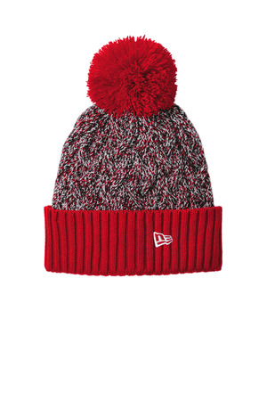 New Era NE910 Marled Knit Pom Beanie in Scarlet/ Black/ White