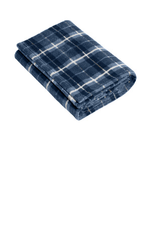 Port Authority BP33 Small Ultra Plush Blanket in True Navy/ Dusk Herringbone Plaid