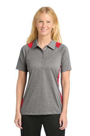 Sport-Tek LST665 Women's Heather Colorblock Contender Polo in Vintage Heather/ True Red