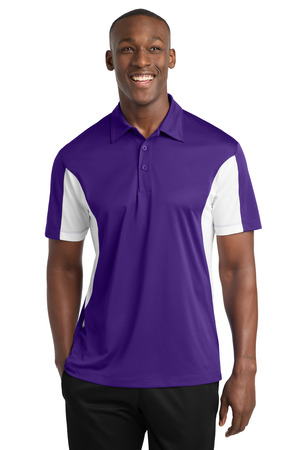 Sport-Tek ST655 Side Blocked Micropique Sport-Wick Polo in Purple/ White