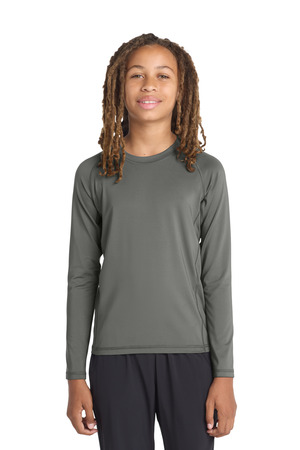 Sport-Tek YST470LS Youth Long Sleeve Rashguard Tee in Dark Smoke Grey