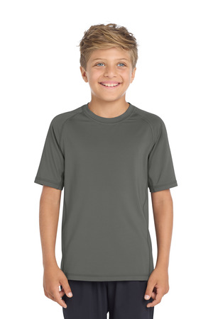 Sport-Tek YST470 Youth Rashguard Tee in Dark Smoke Grey