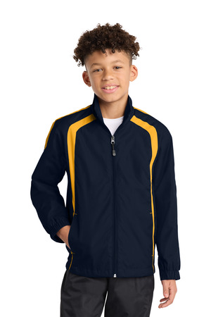 Sport-Tek YST60 Youth Colorblock Raglan Jacket in True Navy/ Gold