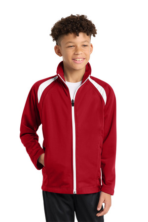 Sport-Tek YST90 Youth Tricot Track Jacket in True Red/ White