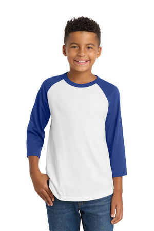 Sport-Tek YT200 Youth Colorblock Raglan Jersey in White/ Royal