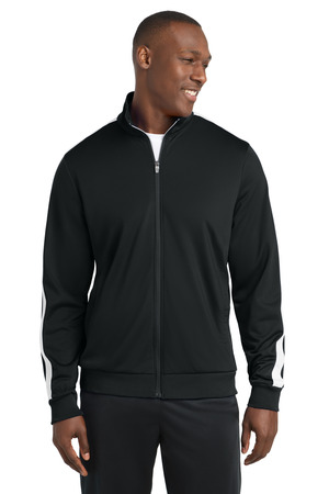 Sport-Tek JST94 Tricot Sleeve Stripe Track Jacket in Black/ White