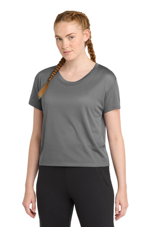 Sport-Tek LST411 Women's PosiCharge Draft Crop Tee in Dark Grey
