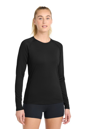 Sport-Tek LST470LS Women's Long Sleeve Rashguard Tee in Black