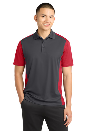 Sport-Tek ST652 Colorblock Micropique Sport-Wick Polo in Iron Grey/ True Red