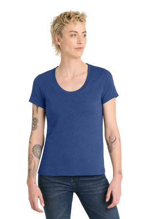 District DT7501 Women's Flex Scoop Neck Tee in Heathered Deep Royal
