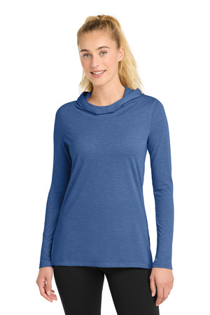 Sport-Tek LST406 Women's PosiCharge Tri-Blend Wicking Long Sleeve Hoodie in True Royal Heather
