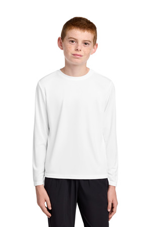 Port & Company PC380YLS Youth Long Sleeve Performance Tee in White