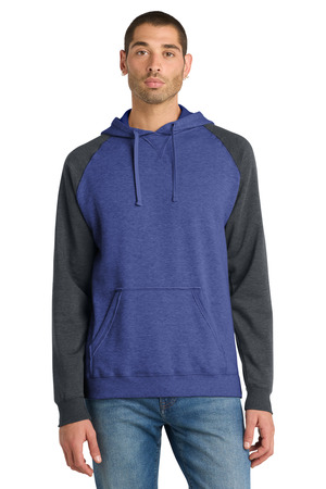 District DT196 Young Mens Lightweight Fleece Raglan Hoodie in Heathered Deep Royal/ Heathered Charcoal