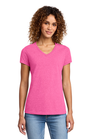 Port & Company LPC455V Women's Fan Favorite Blend V-Neck Tee in Neon Pink Heather