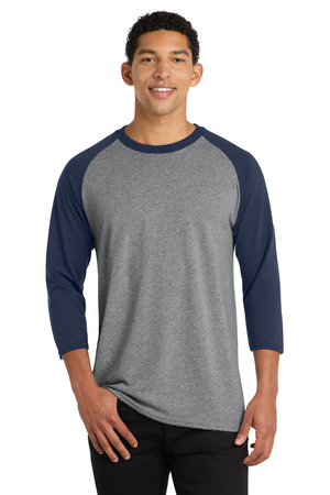 Port & Company PC55RS Core Blend 3/4-Sleeve Raglan Tee in Athletic Heather/ Navy