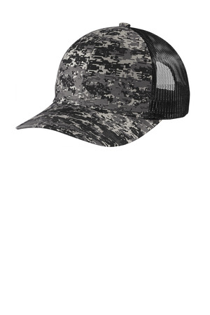 Port Authority C404 Digi Camo Snapback Trucker Cap in Black Digi/ Black