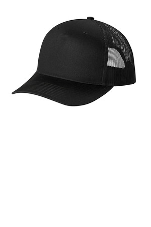 Port Authority C405 Snapback Five-Panel Trucker Cap in Black