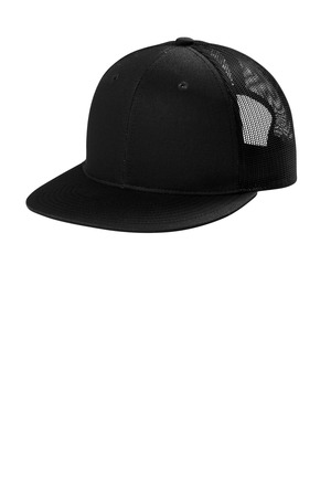 Port Authority C407 Snapback Flat Bill Trucker Cap in Black