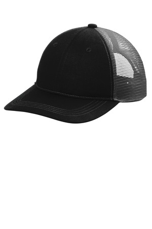 Port Authority C409 Unstructured Snapback Trucker Cap in Black/ Grey Steel