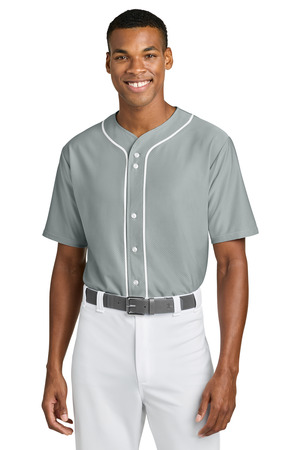 A4 A4N4184 Short Sleeve Full-Button Baseball Top in Grey