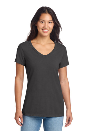 Port & Company LPC099V Women's Beach Wash Garment-Dyed V-Neck Tee in Coal