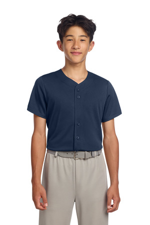 Sport-Tek YST220 Youth PosiCharge Tough Mesh Full-Button Jersey in True Navy