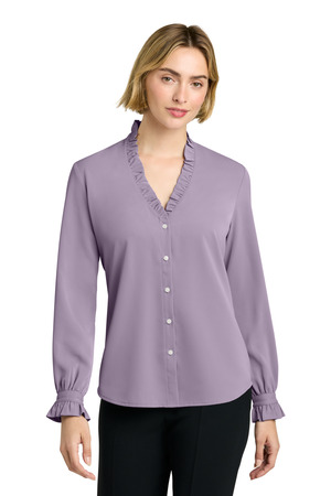 Brooks Brothers BB18011 Women's Long Sleeve Ruffle Collar Blouse in Purple Ash