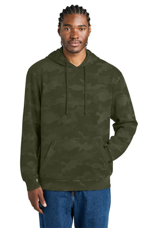 District DT2200C Wash Camo Fleece Hoodie in Olive Drab Green