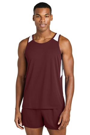 Sport-Tek ST446 Club Track Tank in Maroon/ White