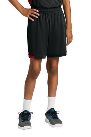 Sport-Tek YST4420 Youth Club 5" Short in Black/ Deep Red