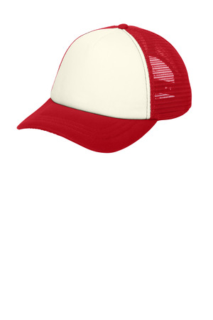 Port Authority C936 5-Panel Twill Foam Trucker Cap in Ivory/ Red