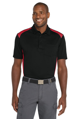 CornerStone CS416 Select Snag-Proof Two Way Colorblock Pocket Polo in Black/ Red