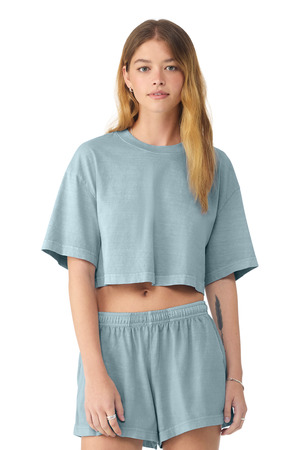 BELLA+CANVAS BC6882GD Women's Heavyweight Garment-Dyed Cropped Tee in Light Washed Denim