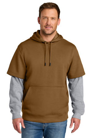 CornerStone CSF632 Tough Fleece Layered Hoodie in Duck Brown/ Heather Grey