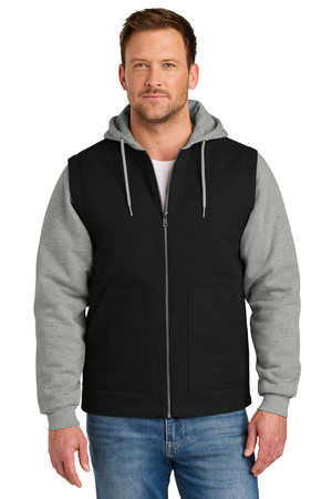 CornerStone CSJ42 Duck Fleece Full-Zip Hooded Jacket in Black/ Heather Grey
