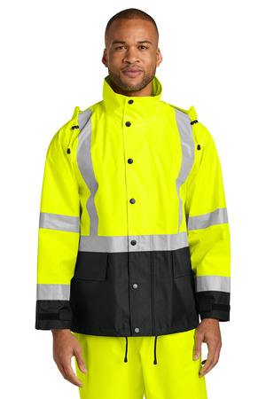 CornerStone CSJ504 ANSI 107 Class 3 Rain Jacket in Safety Yellow/ Black