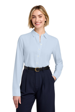 Brooks Brothers BB18007 Women's Full-Button Satin Blouse in Heritage Blue