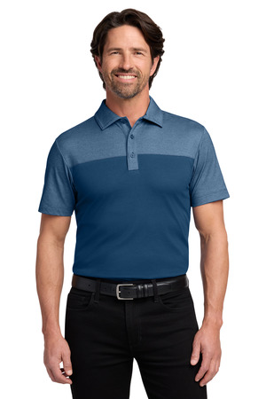 Port Authority K831 Fine Pique Blend Blocked Polo in Aegean Blue/ Aegean Blue Heather