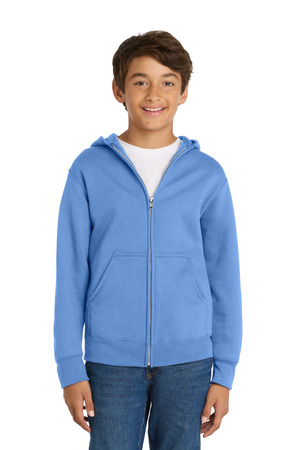 Port & Company PC78YZH Youth Core Fleece Full-Zip Hooded Sweatshirt in Carolina Blue